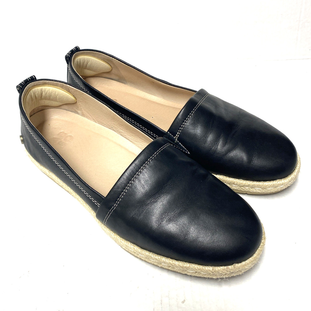 ABEO Blake Black Leather Espadrille Flat Loafer Round Toe Slip On Comfort 9.5 - Picture 2 of 6